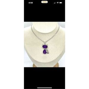 AYK Amethyst Crystal Cat Pendant & 18” Sterling Silver Chain
